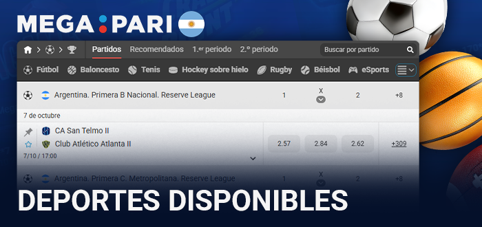 Catálogo y disciplinas deportivas disponibles para apostar en Megapari